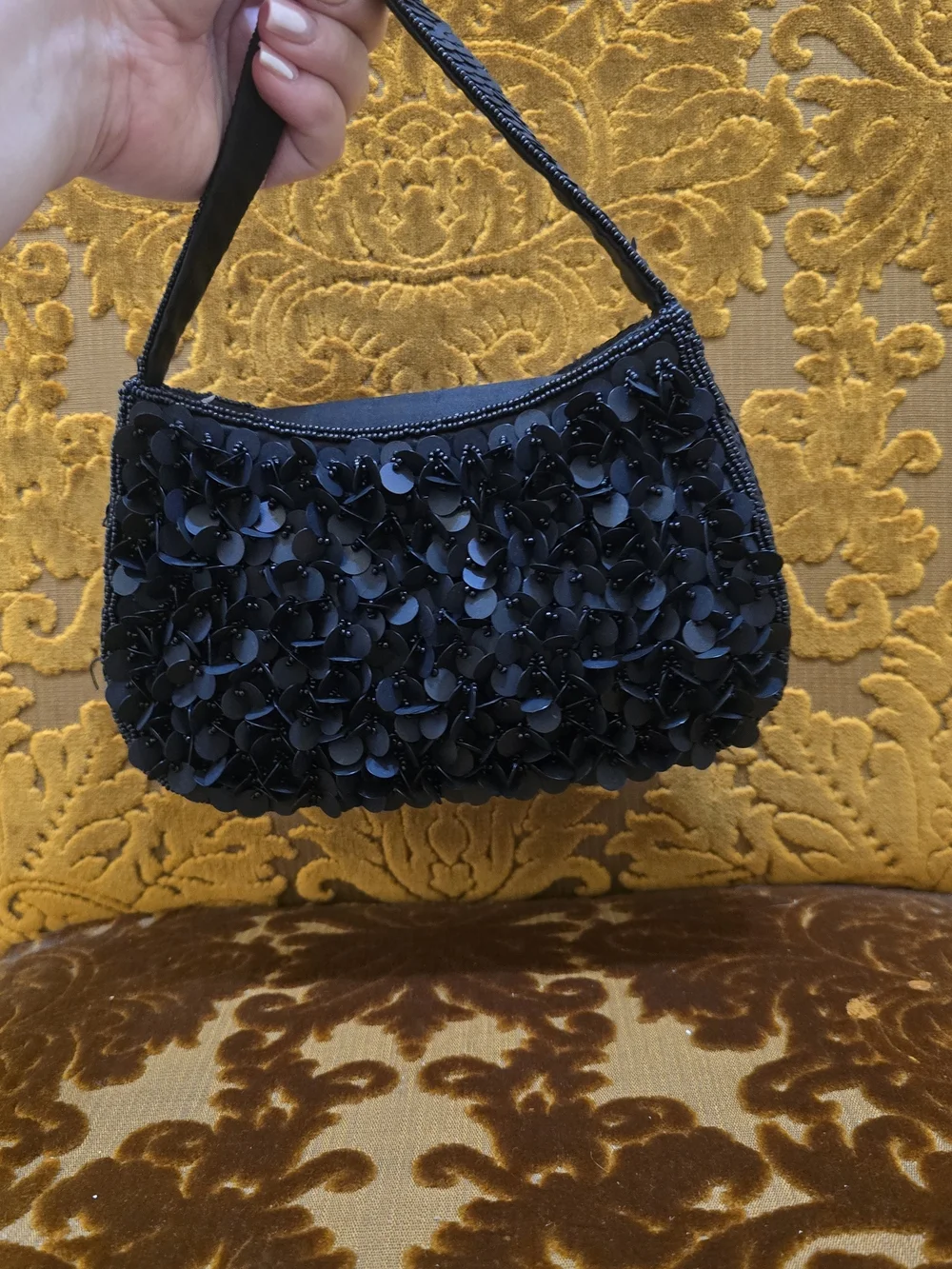 Bloomingdale's Black Sequin Petal Shoulder Bag